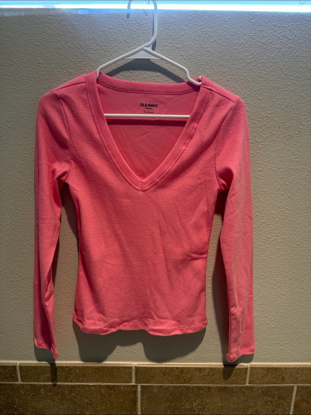 Old Navy Coral Pink V-Neck Long Sleeve Top
